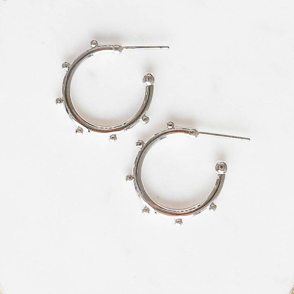 Dotted Hoop Earrings Silvertone